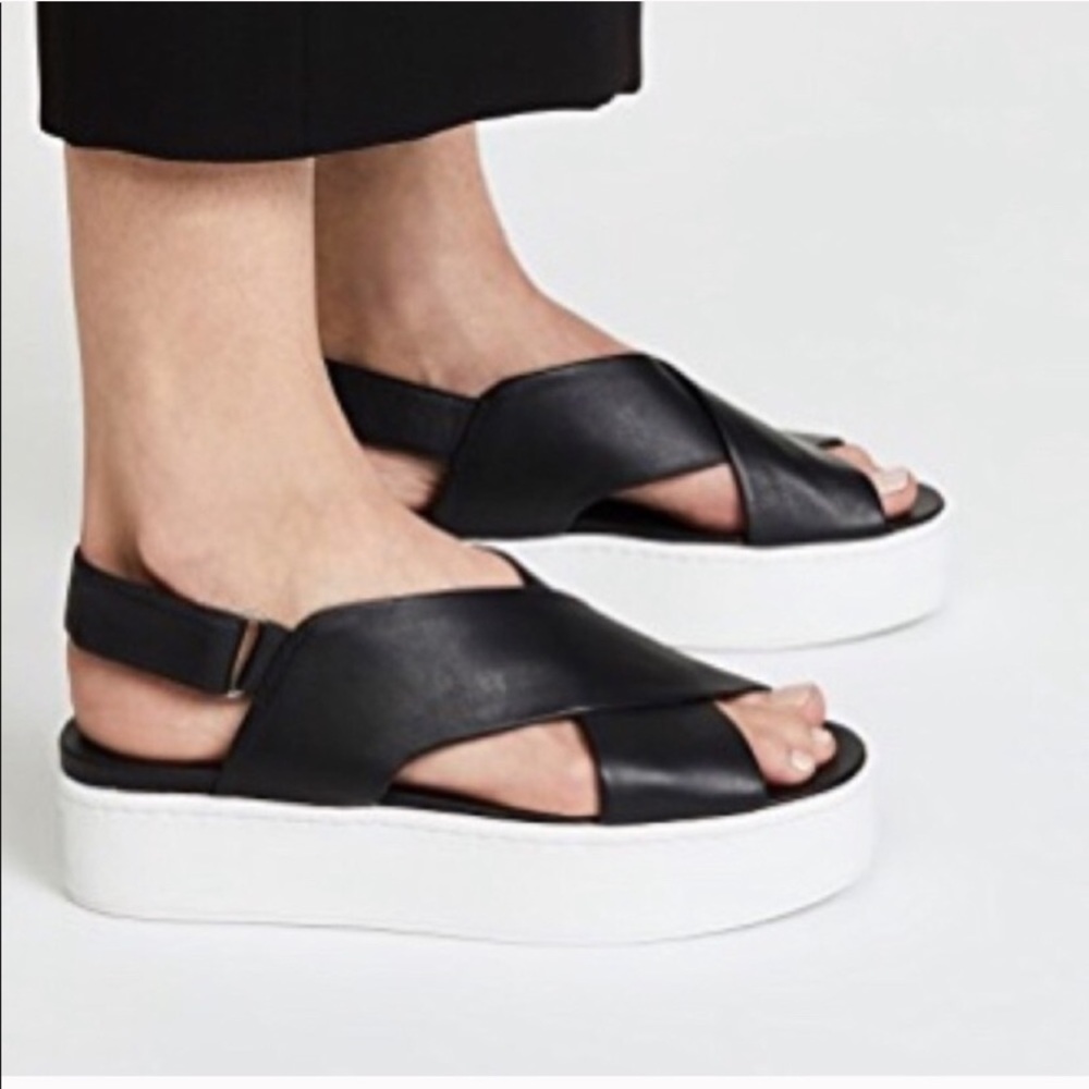 Women Black Vince Weslan Platform Crisscross Sandals Shoes 7.5